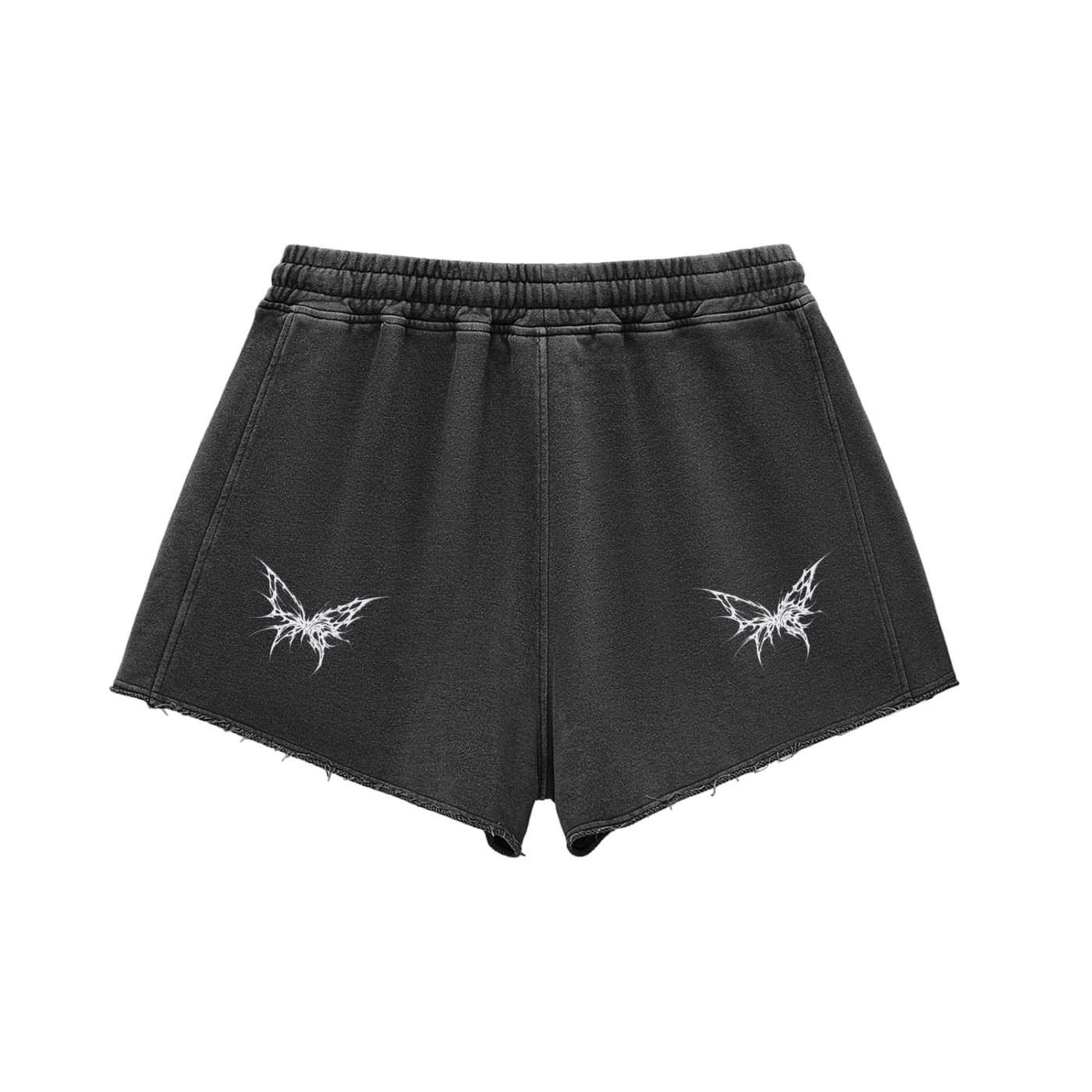 Snow Washed Raw Edge Drawstring Shorts