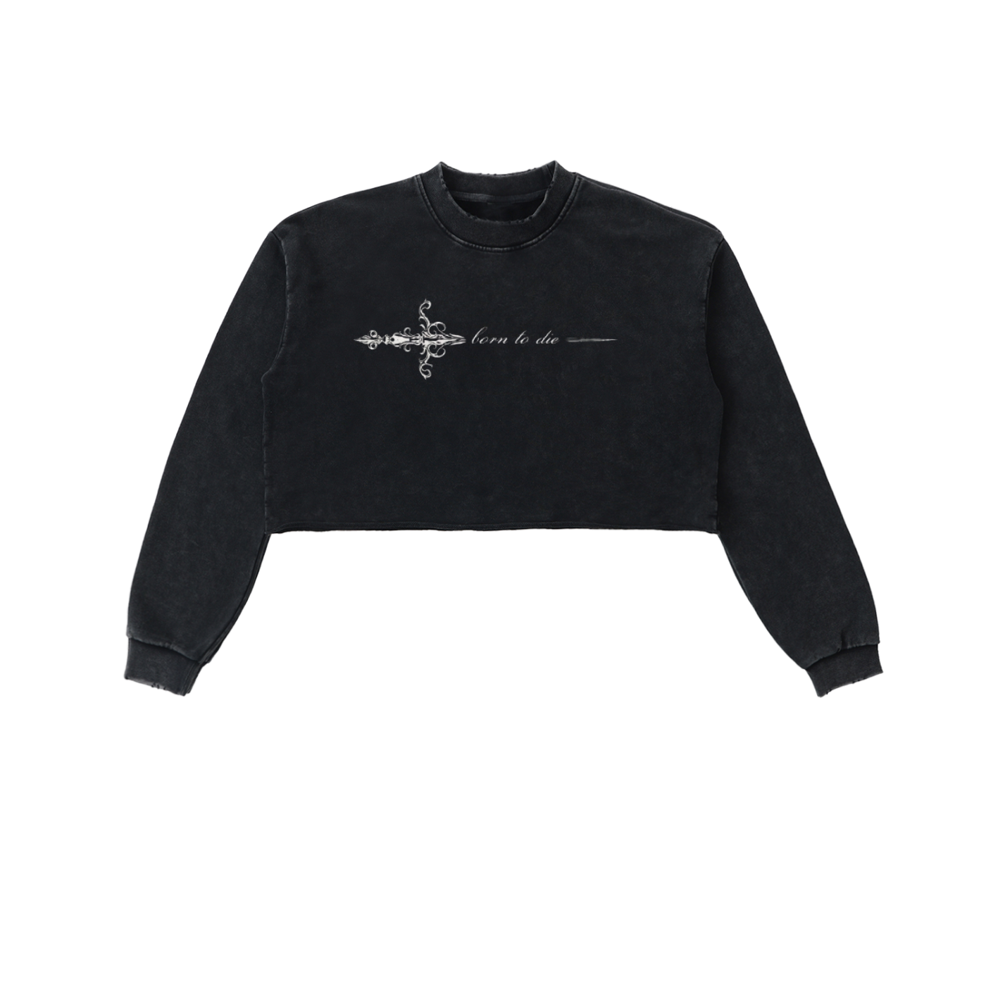 Snow Washed Raw Edge Cropped Sweatshirt