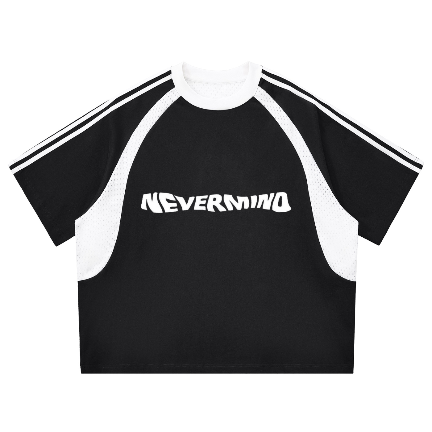 Contrast Stripes Panel Mesh T-shirt