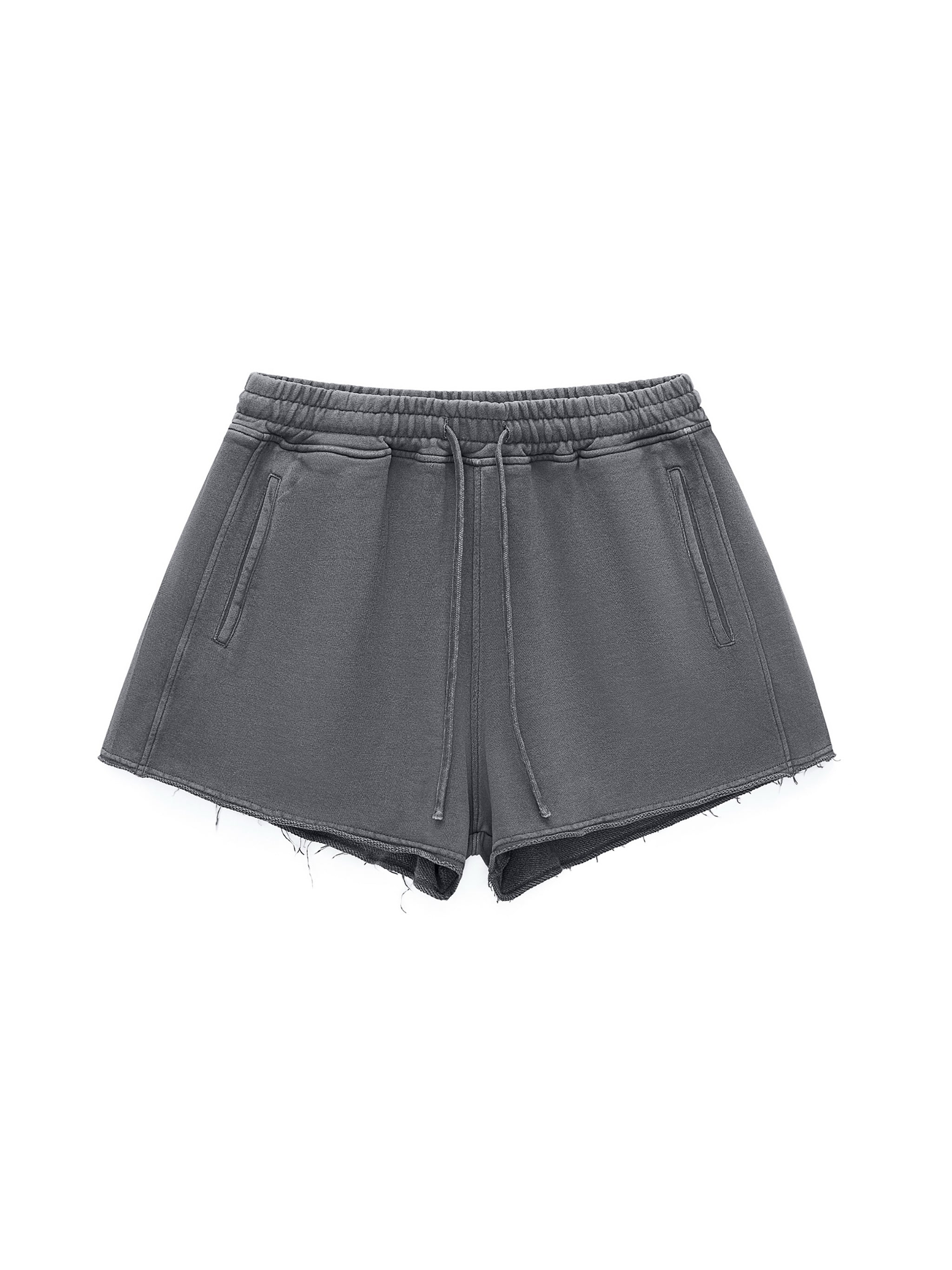 Snow Washed Raw Edge Drawstring Shorts