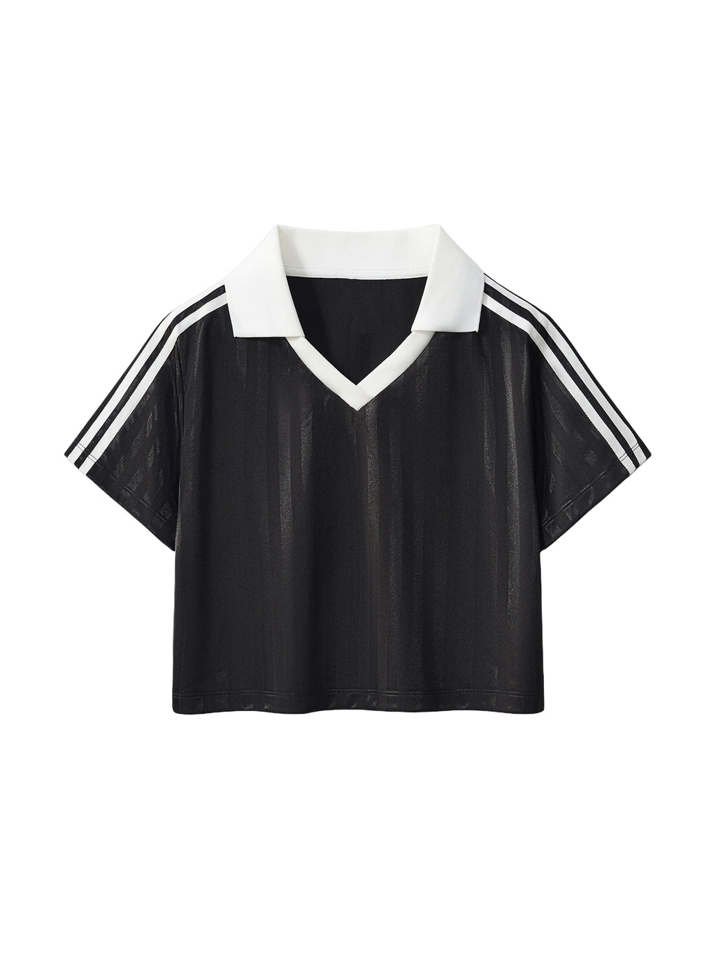 Contrast Collar Striped Cropped Jersey